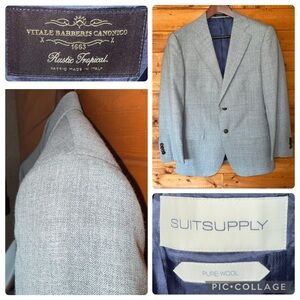 $499 Suitsupply Lazio 100% Wool VBC light Gray Suit jacket Blazer 36S *As-is*